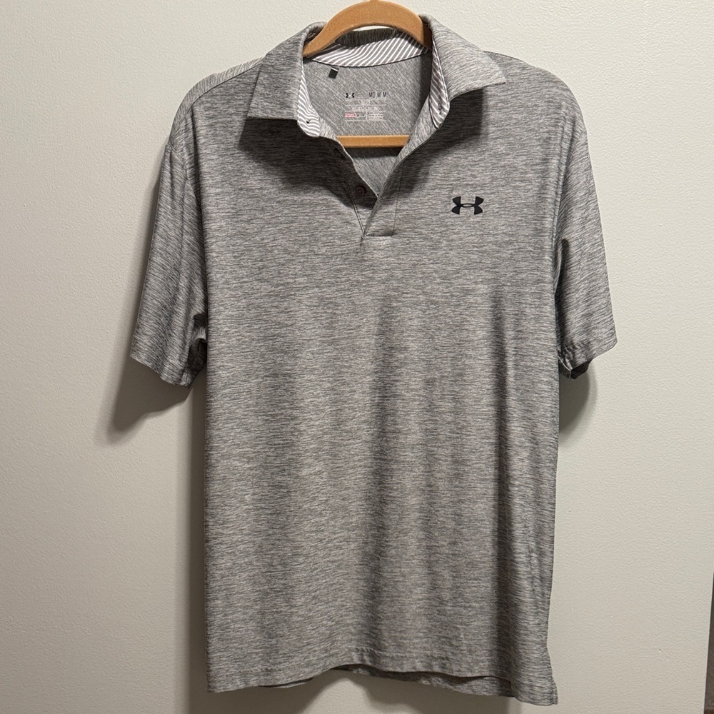 Under Armour Heather Gray Polo Shirt for Men Heat Gear